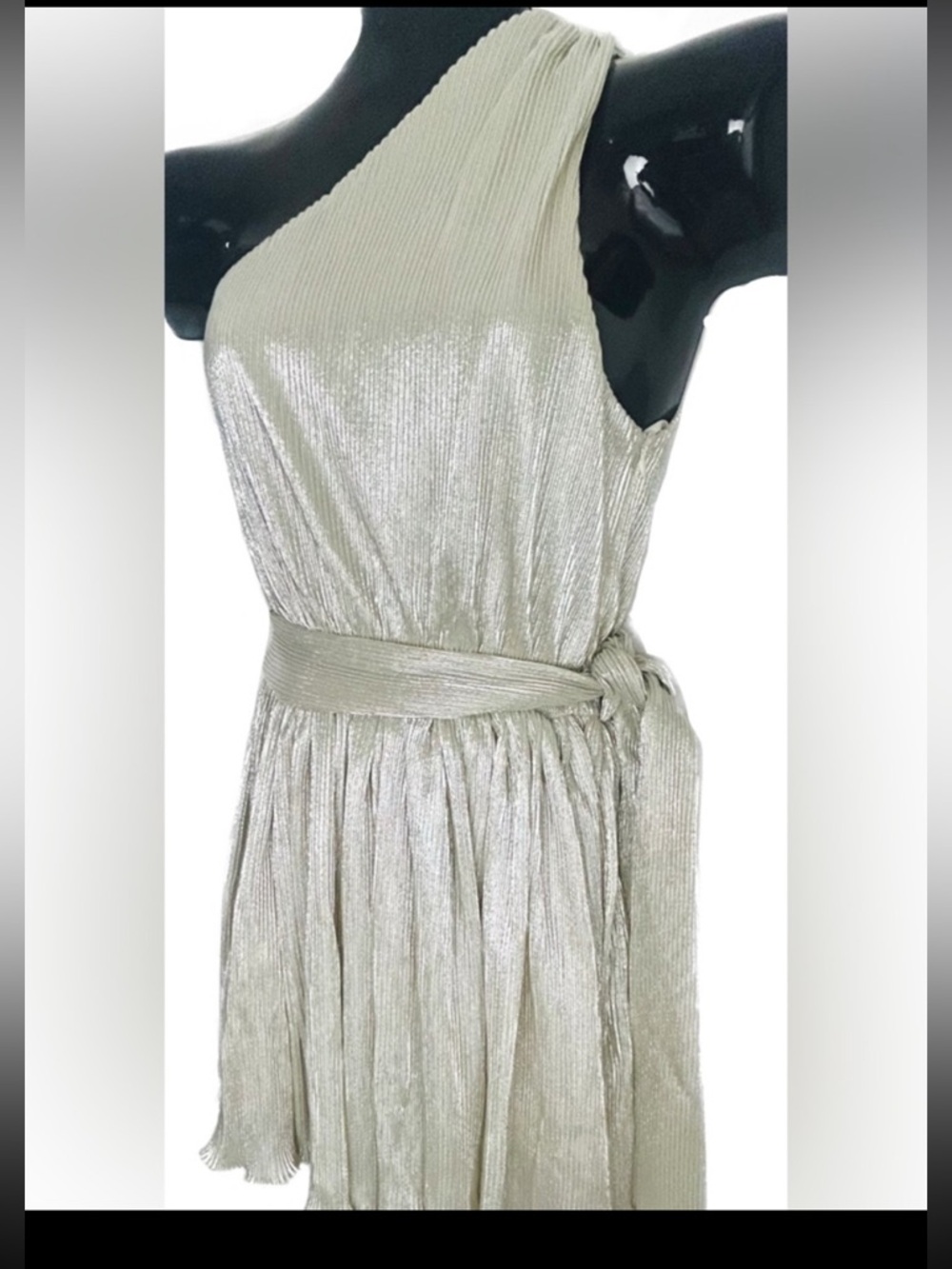 *NWOT Gorgeous One-Shoulder Metallic Cream Pleated Dress